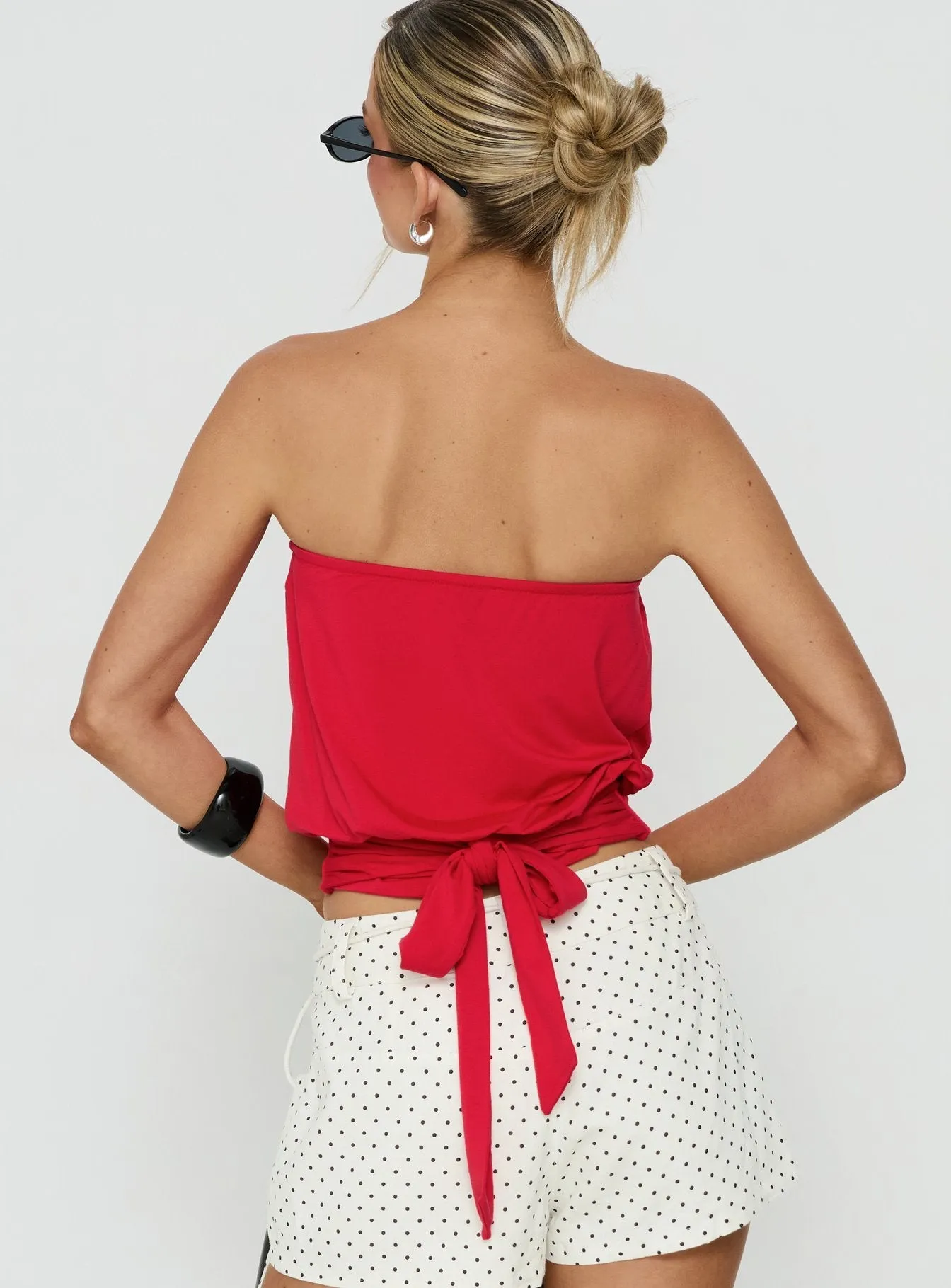 Wryn Strapless Blouson Tie Detail Top Red sold by Princess Polly product image thumbnail 5