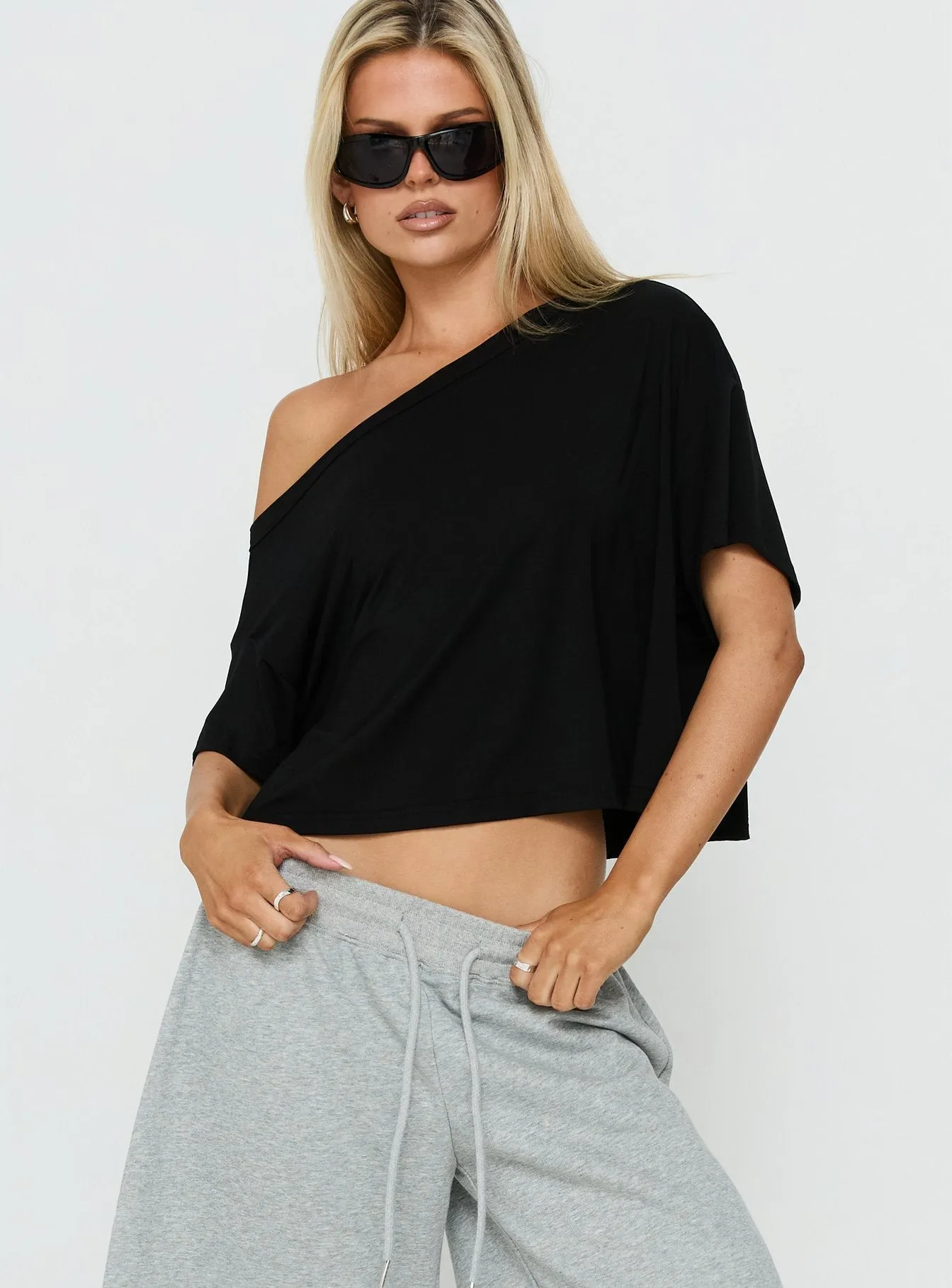 Bailea Off Shoulder Cropped Tee Black sold by Princess Polly product image thumbnail 2