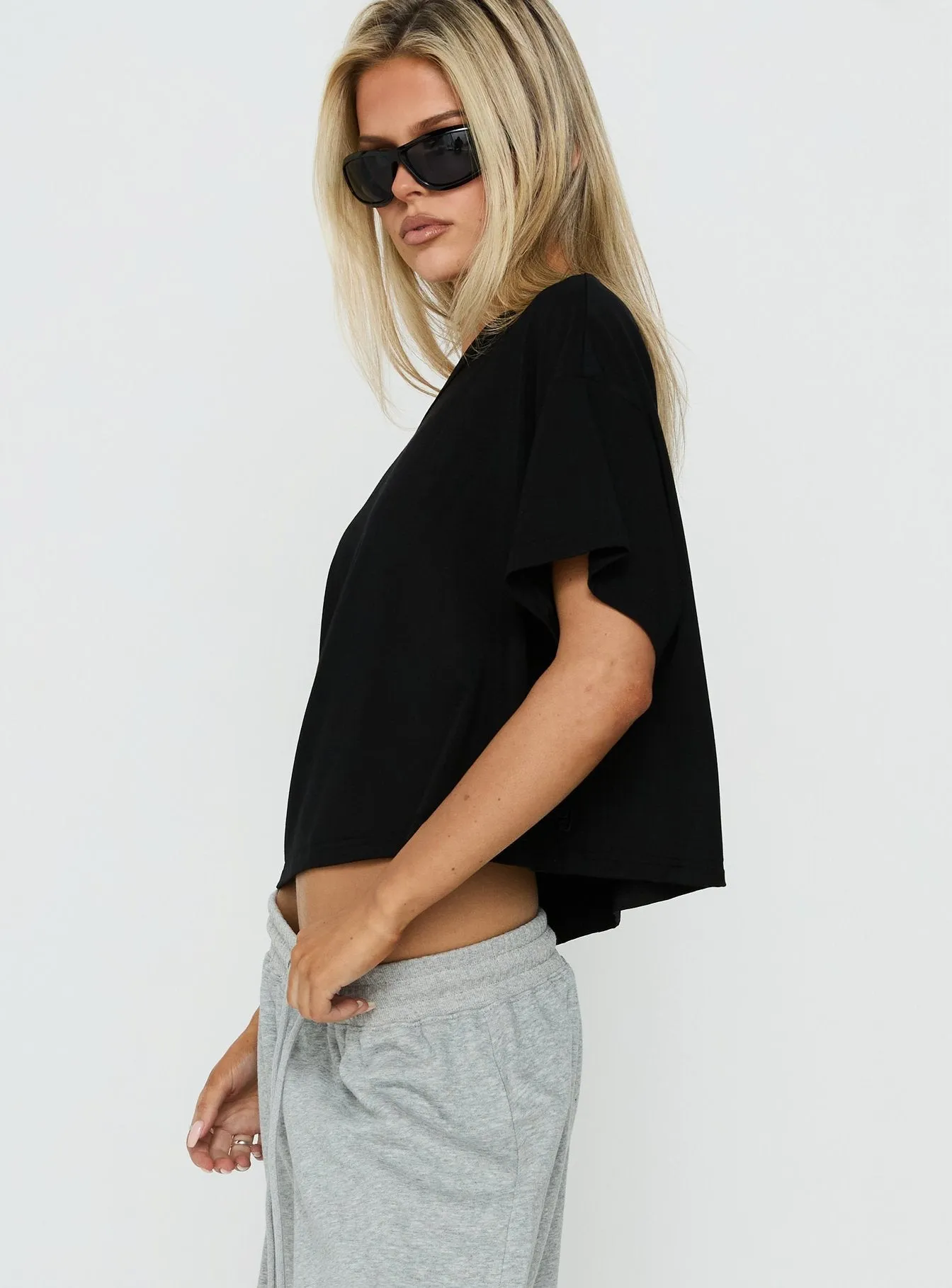 Bailea Off Shoulder Cropped Tee Black sold by Princess Polly product image thumbnail 4