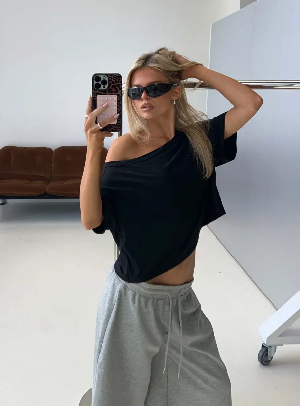 Bailea Off Shoulder Cropped Tee Black made by Princess Polly