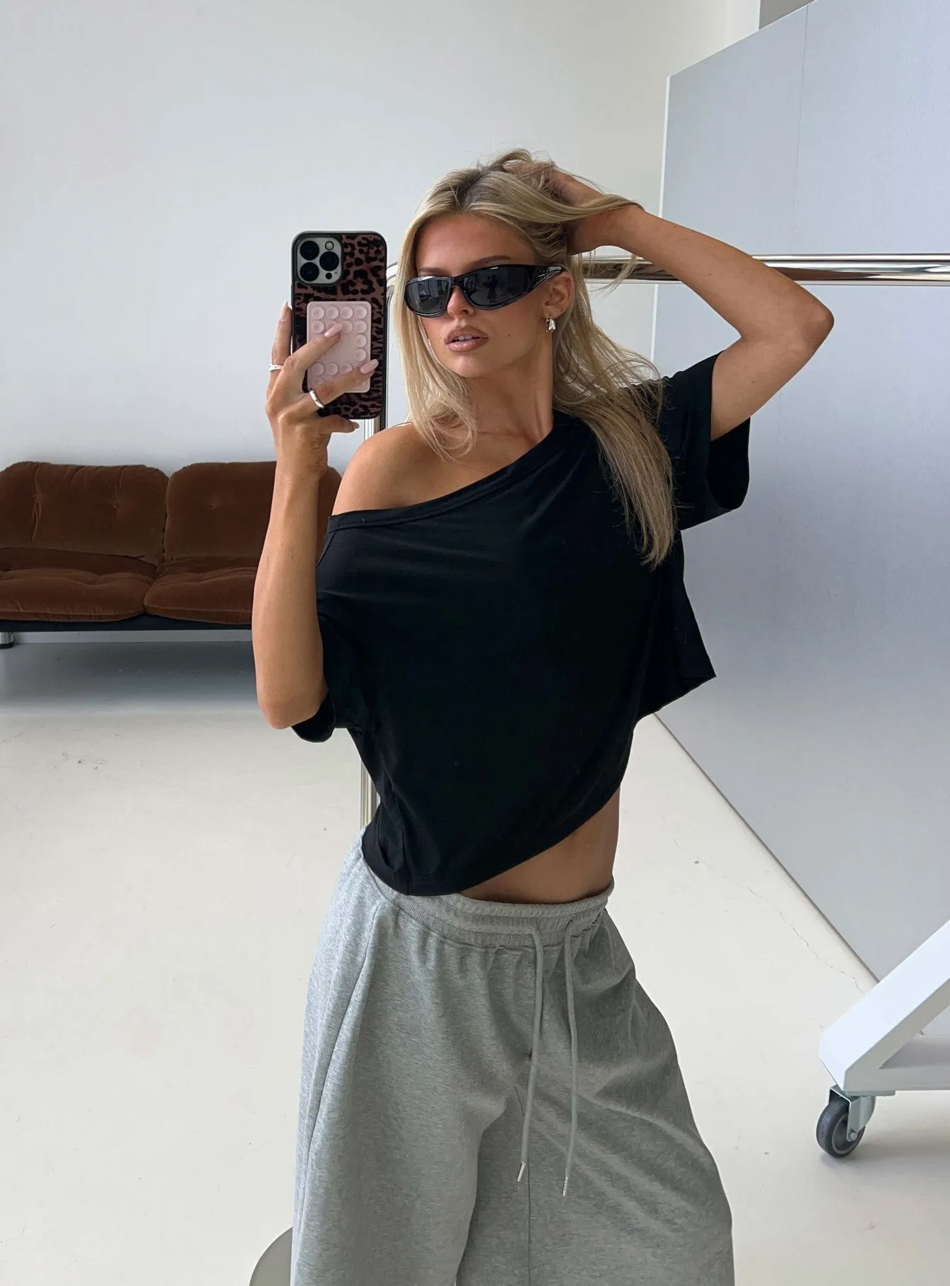 Bailea Off Shoulder Cropped Tee Black sold by Princess Polly
