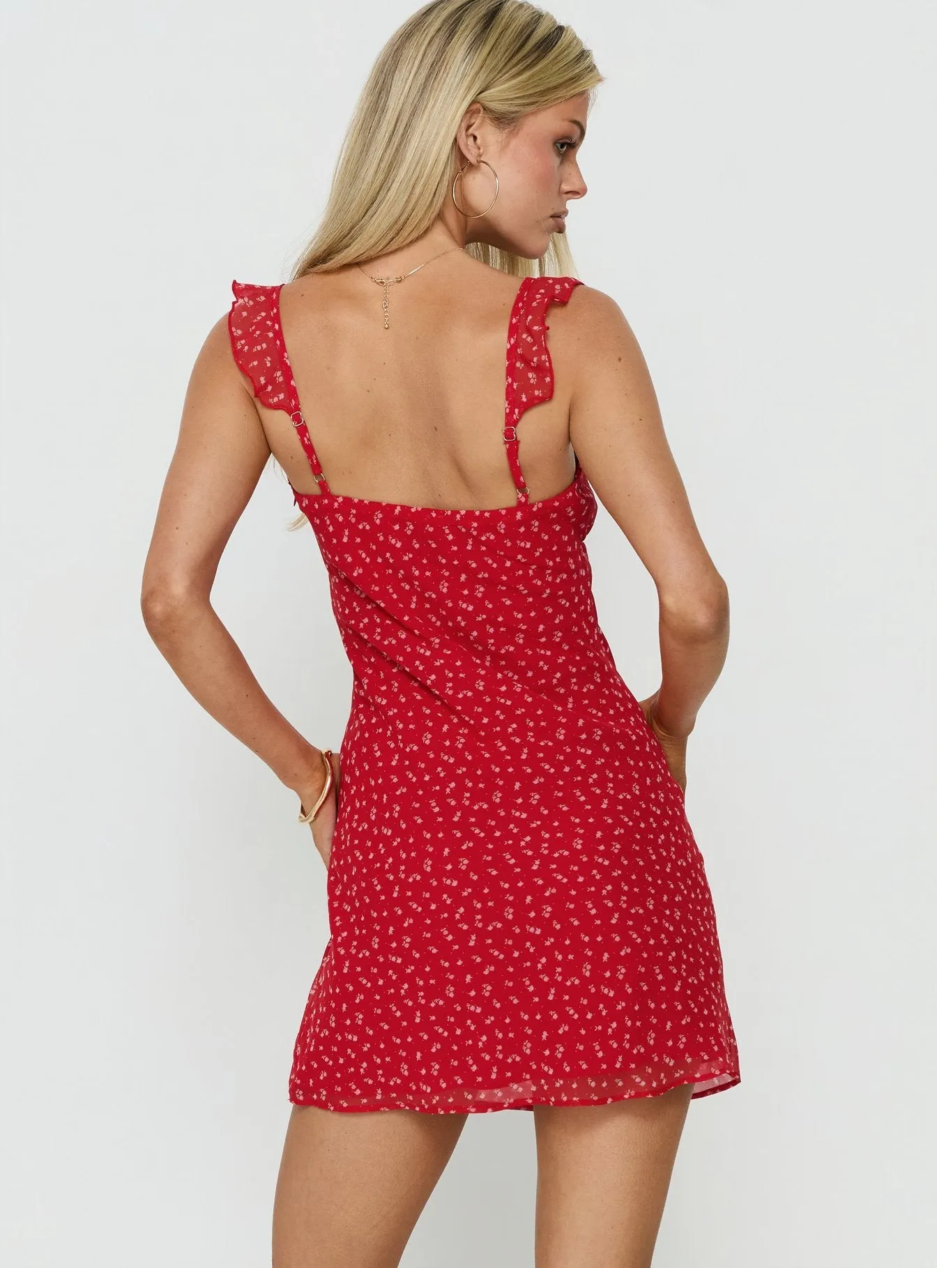 Lozie Frill V Neck Mini Dress Red Floral sold by Princess Polly product image thumbnail 5