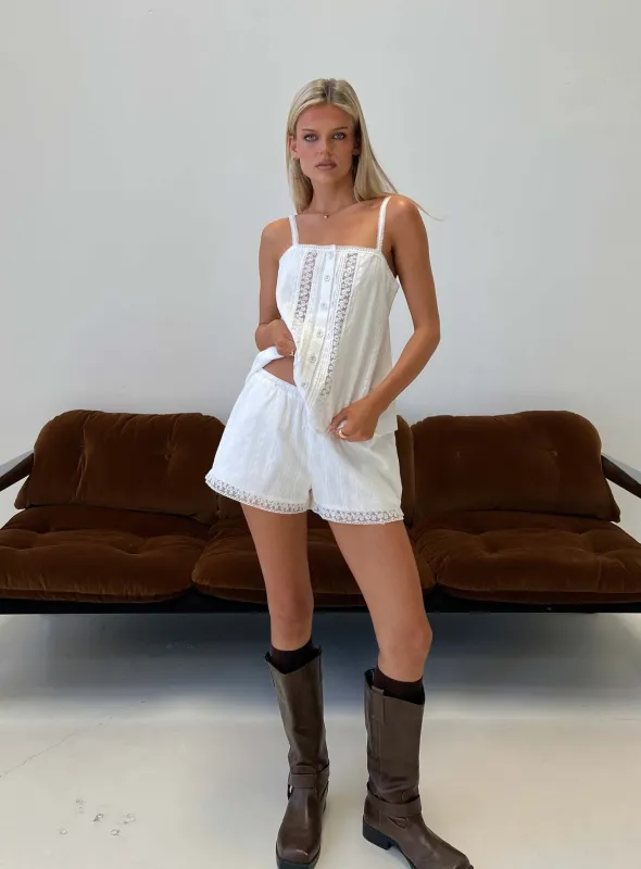 Safire Lace Trim Mini Shorts Off White made by Princess Polly