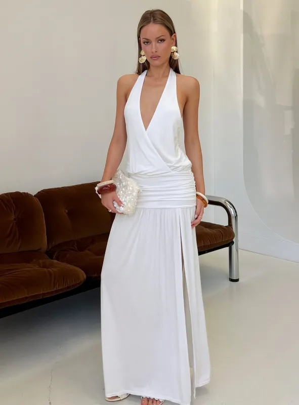 Casanova Halter Wrap Maxi Dress White made by Princess Polly