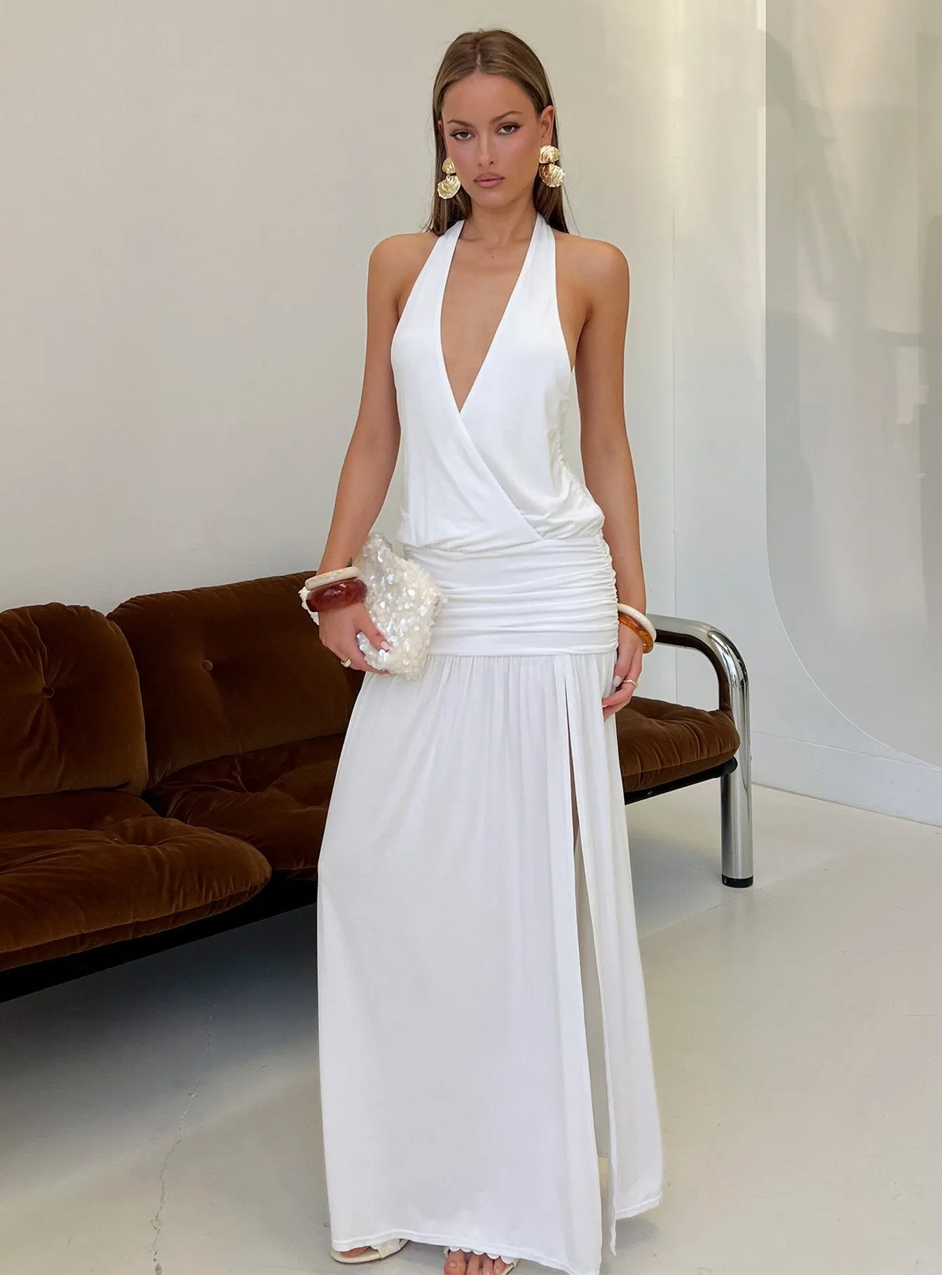 Casanova Halter Wrap Maxi Dress White sold by Princess Polly