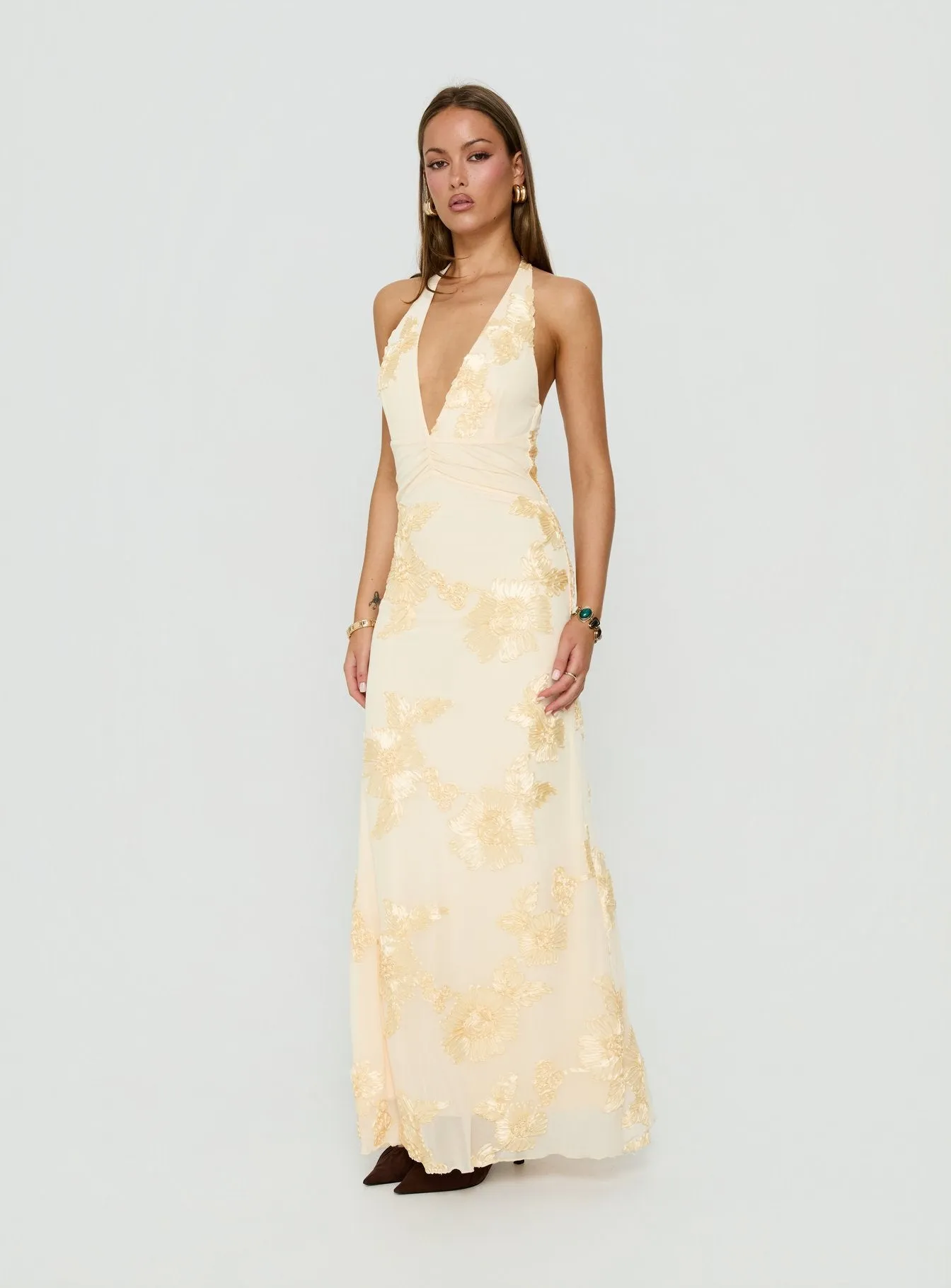 Rousseau Halter Maxi Dress Yellow sold by Princess Polly product image thumbnail 3