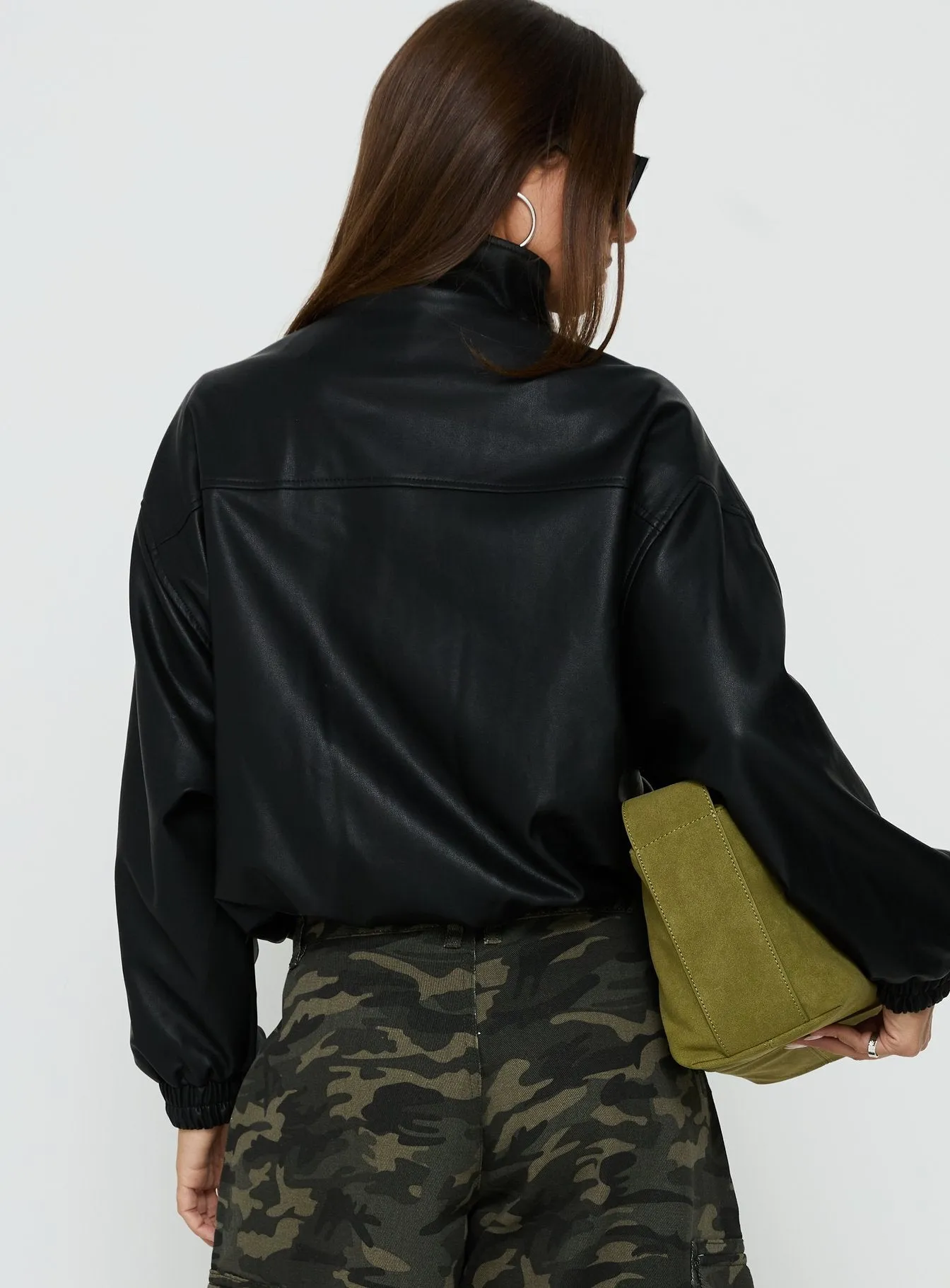 Dialtone Funnel Neck Faux Leather Jacket Black sold by Princess Polly product image thumbnail 5