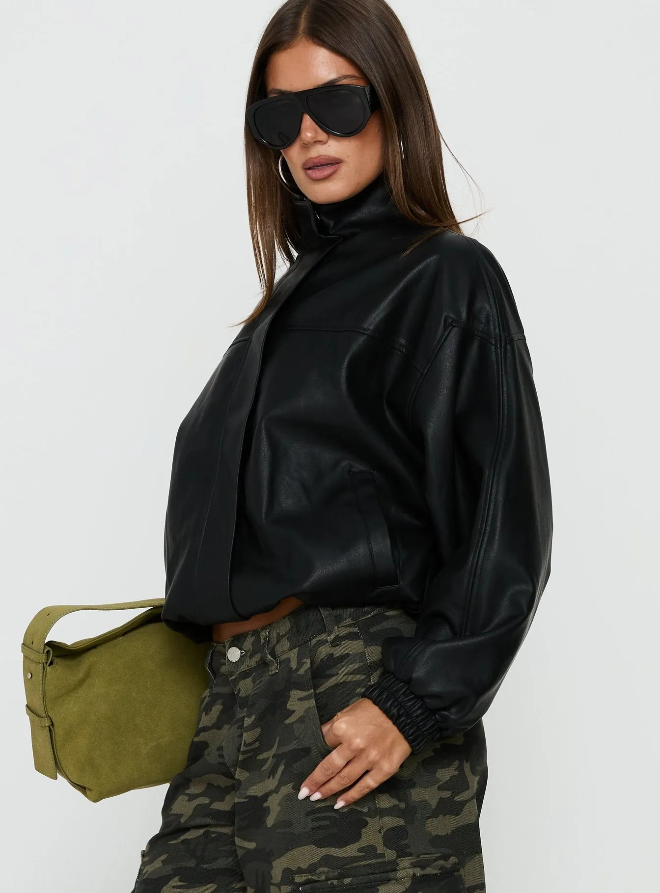 Dialtone Funnel Neck Faux Leather Jacket Black sold by Princess Polly product image thumbnail 4