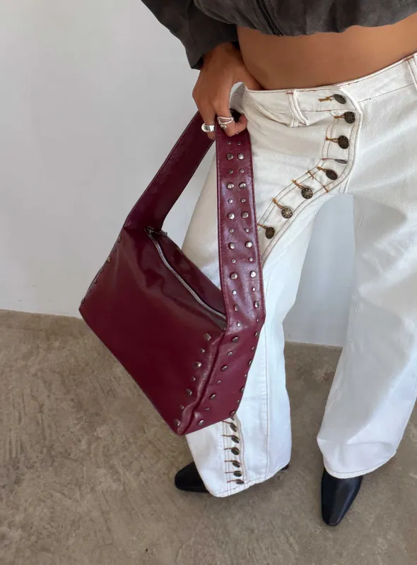 Kaiser Stud Detail Shoulder Bag Burgundy made by Princess Polly