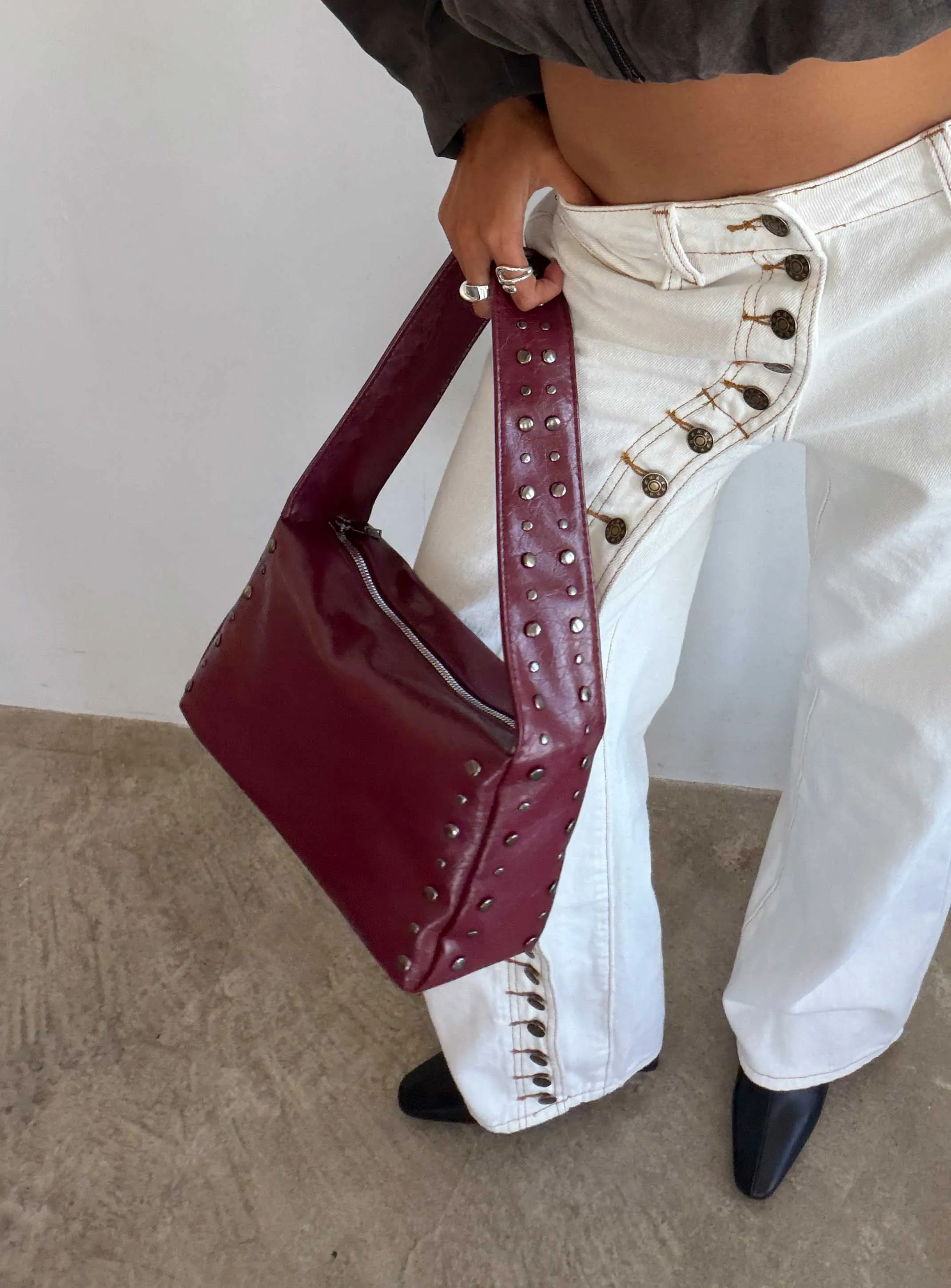 Kaiser Stud Detail Shoulder Bag Burgundy sold by Princess Polly