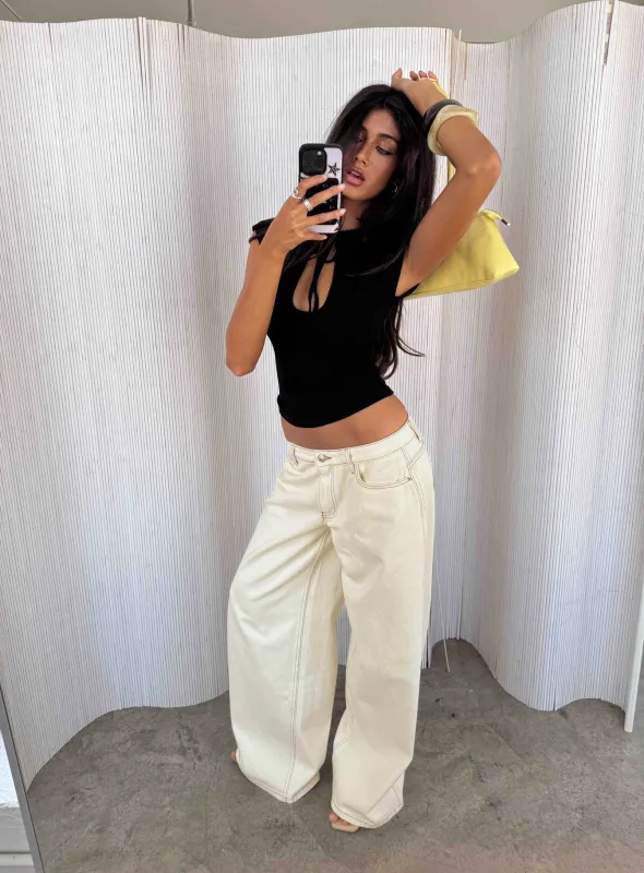 Ramos Low Rise Wide Leg Jeans Cream made by Princess Polly