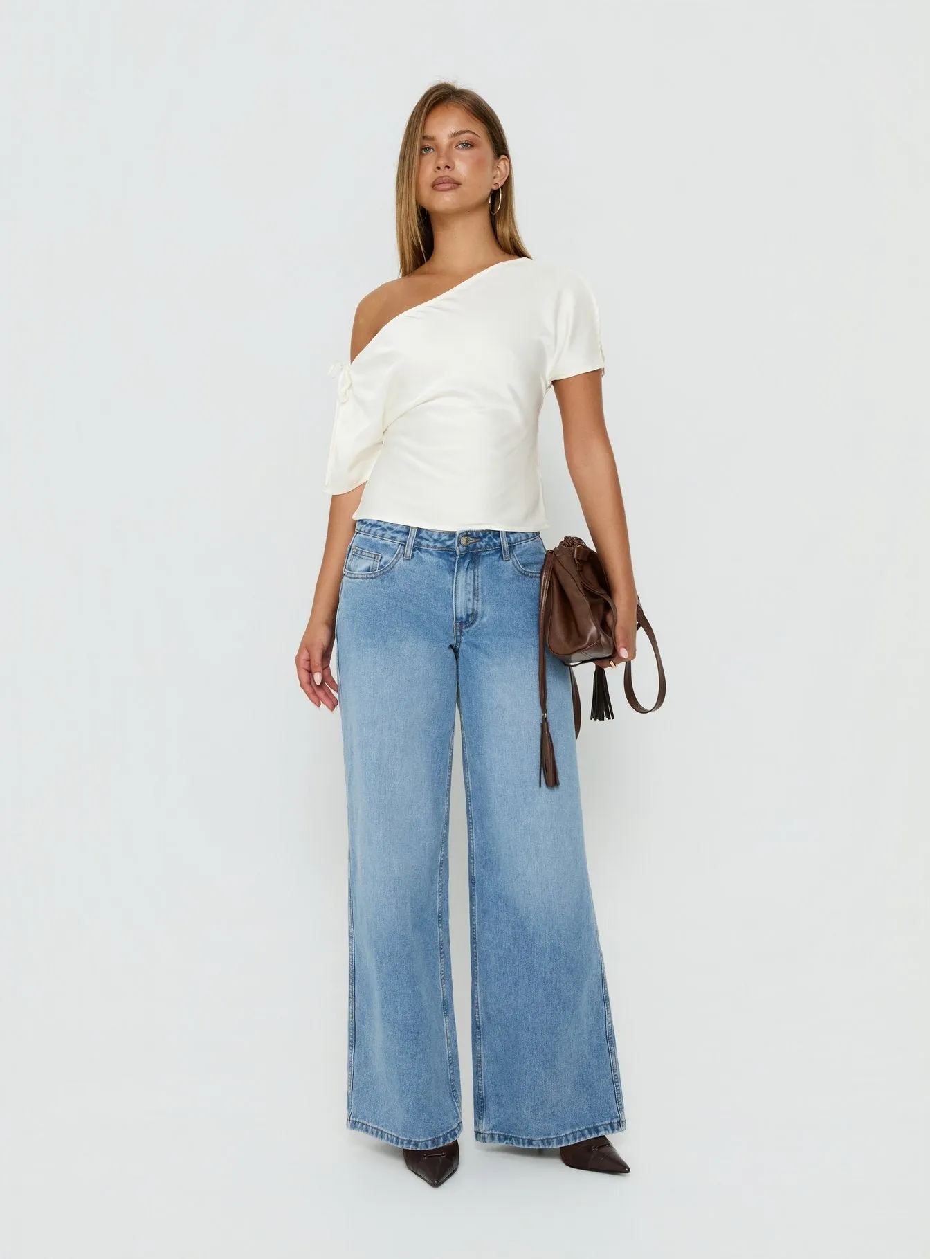Faisa Off Shoulder Satin Top Cream sold by Princess Polly product image thumbnail 3