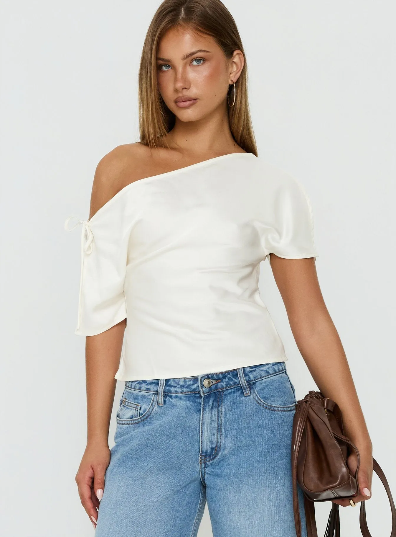Faisa Off Shoulder Satin Top Cream sold by Princess Polly product image thumbnail 2