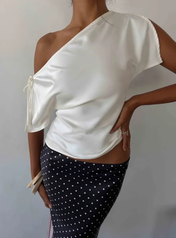Faisa Off Shoulder Satin Top Cream made by Princess Polly