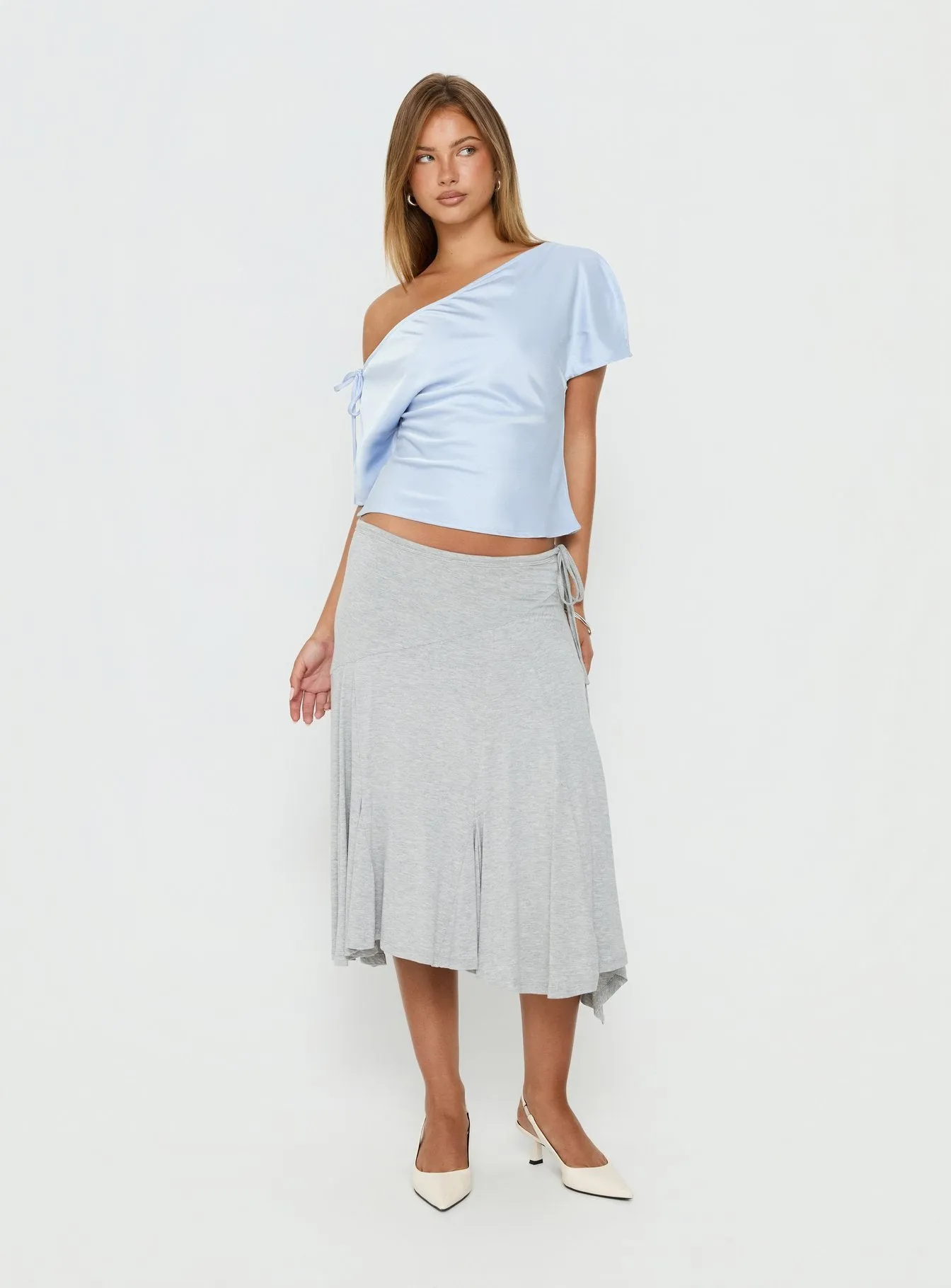 Faisa Off Shoulder Satin Top Powder Blue sold by Princess Polly product image thumbnail 3