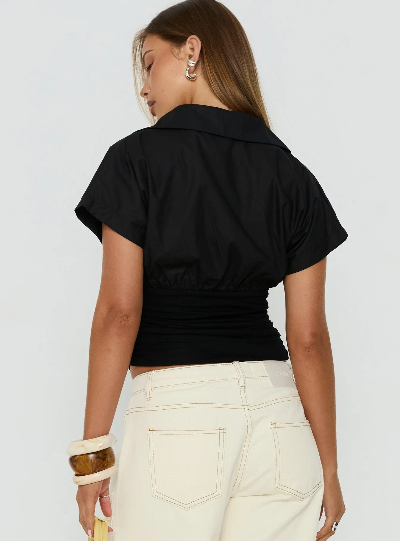 Chalia Ruched Collared Top Black sold by Princess Polly product image thumbnail 5