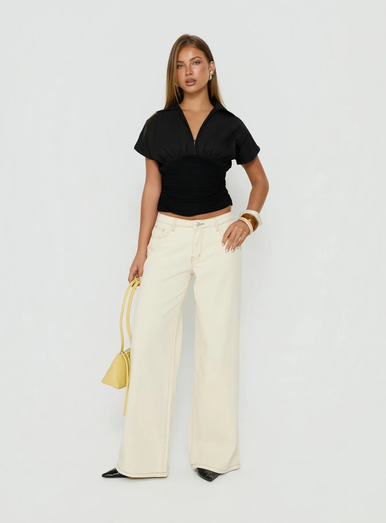 Chalia Ruched Collared Top Black sold by Princess Polly product image thumbnail 3