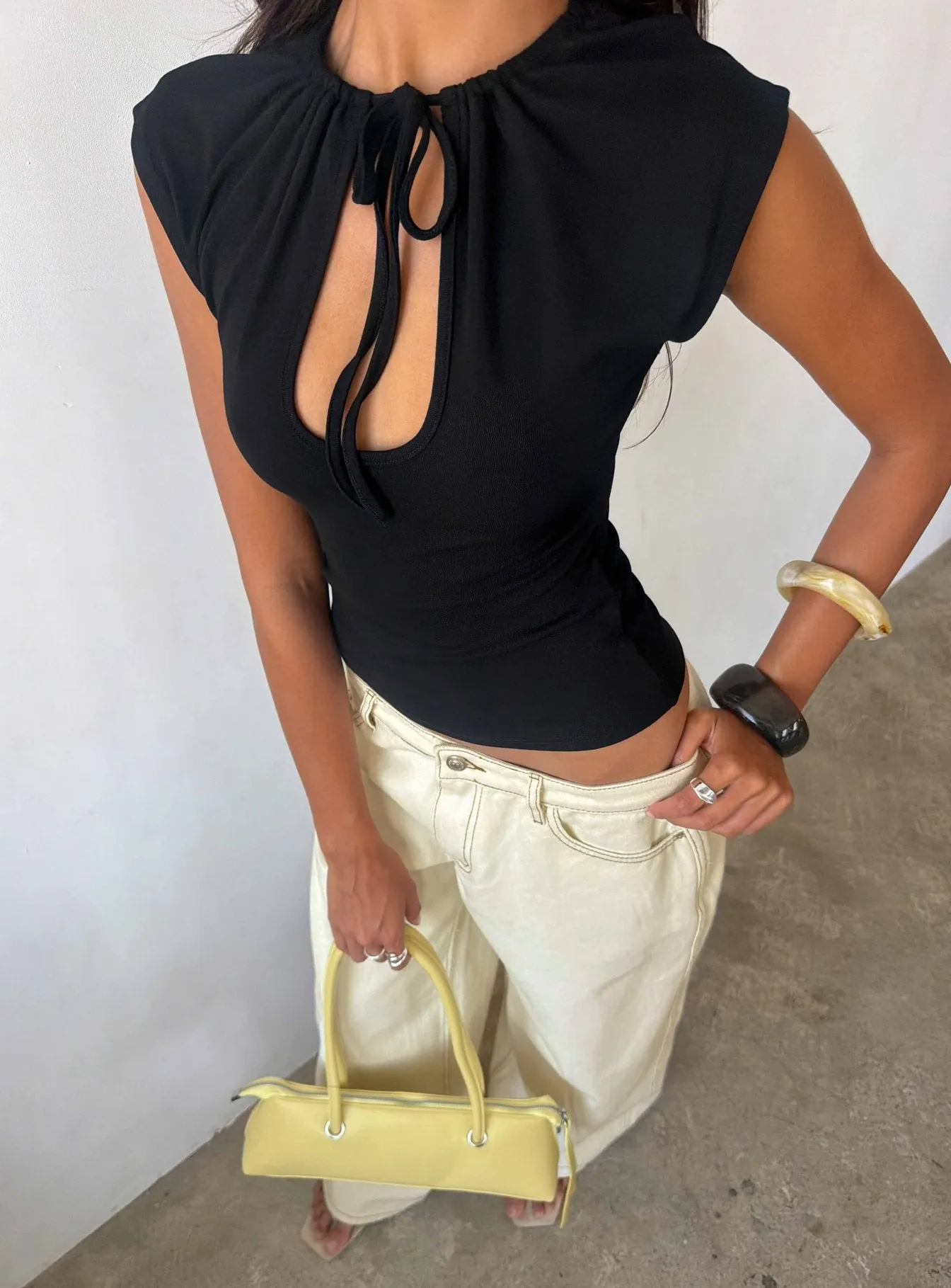 Delectable Tie Detail Short Sleeve Top Black sold by Princess Polly
