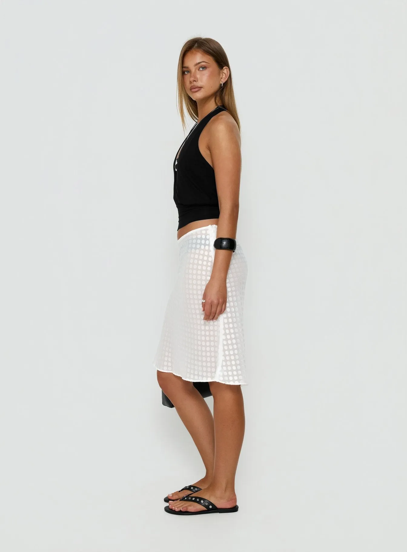 Evangela Sheer Midi Skirt White Polka Dot sold by Princess Polly product image thumbnail 4