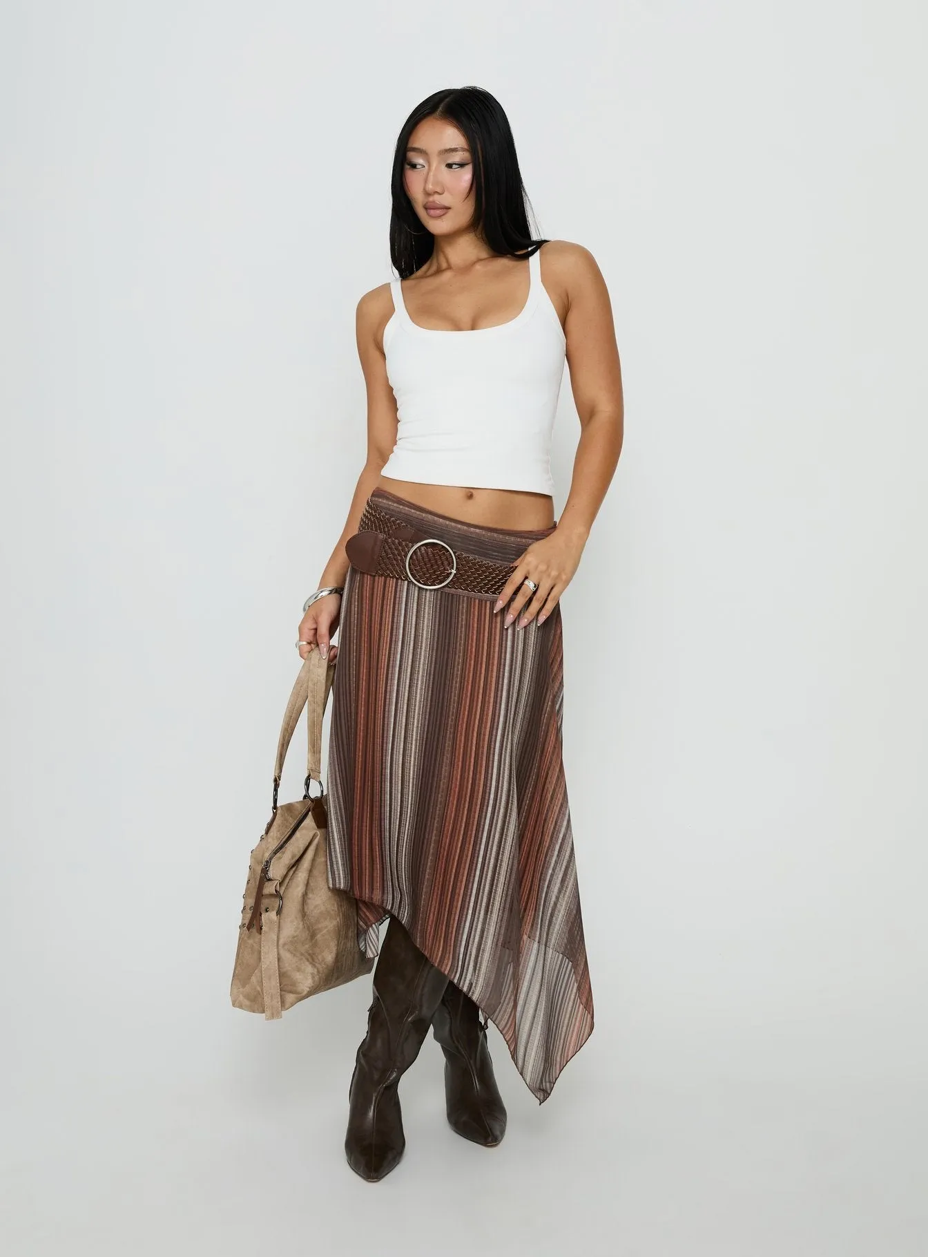 Massino Asymmetrical Midi Skirt Multi Stripe sold by Princess Polly product image thumbnail 3