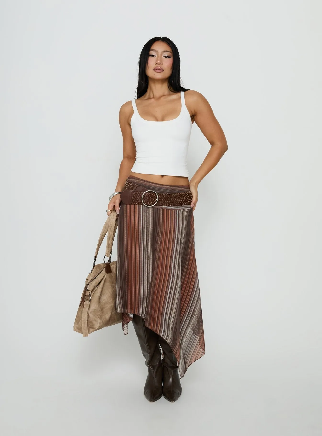 Massino Asymmetrical Midi Skirt Multi Stripe sold by Princess Polly product image thumbnail 2