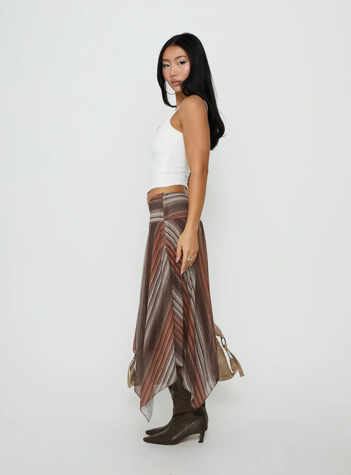 Massino Asymmetrical Midi Skirt Multi Stripe sold by Princess Polly product image thumbnail 4