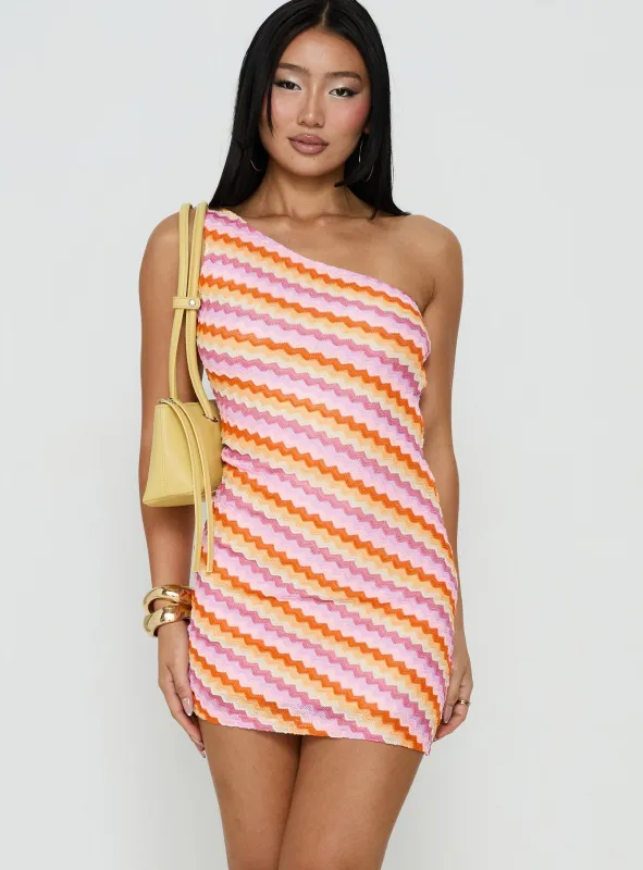 Alisia One Shoulder Knit Mini Dress Pink Stripe made by Princess Polly