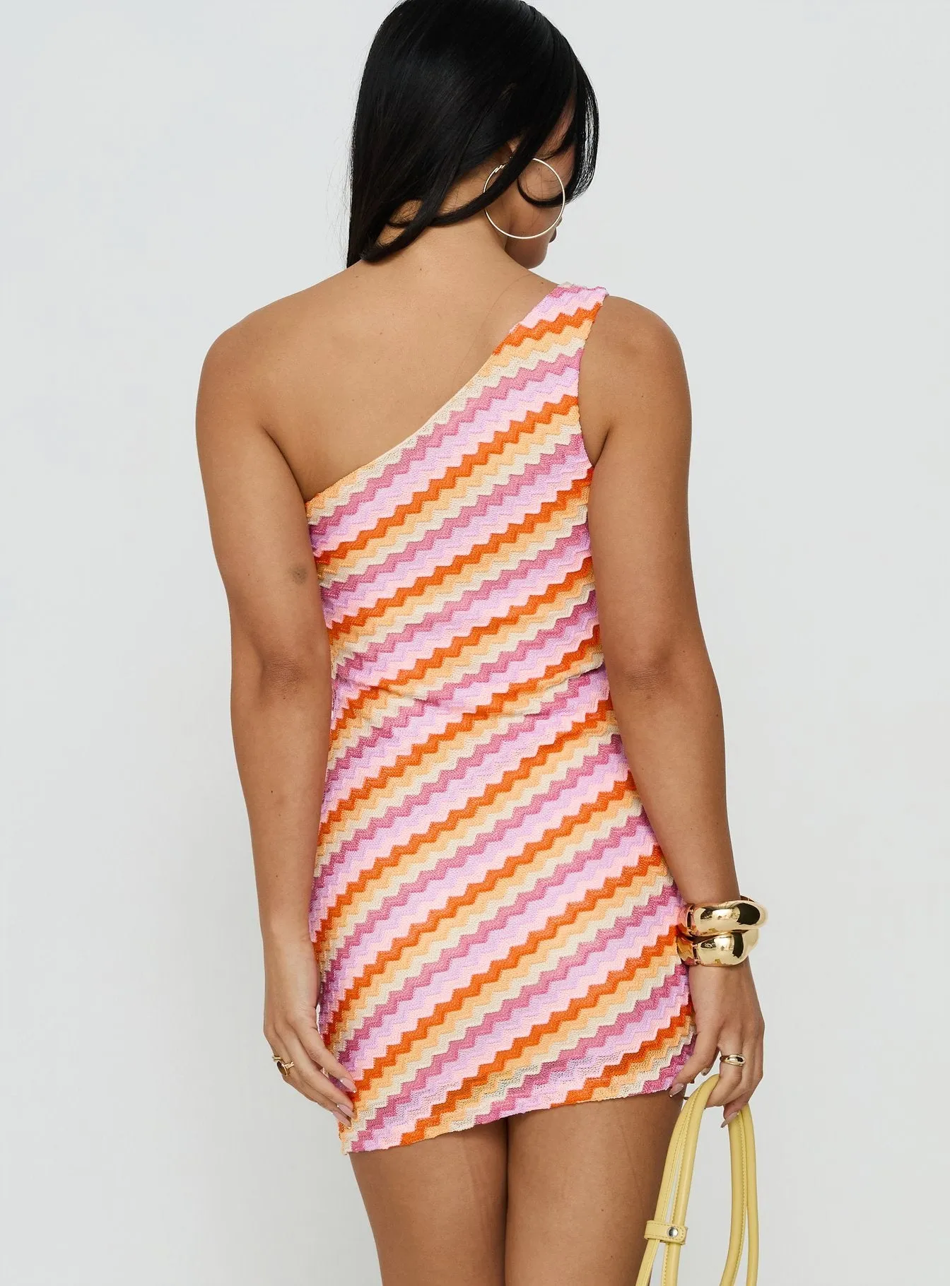 Alisia One Shoulder Knit Mini Dress Pink Stripe sold by Princess Polly product image thumbnail 4