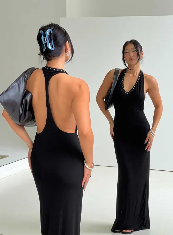 Ascenza Studded Racerback Maxi Dress Black made by Princess Polly