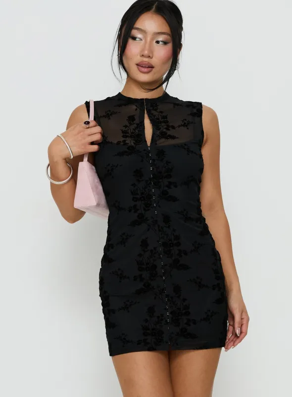 Kelira Keyhole Cutout Mini Dress Black made by Princess Polly