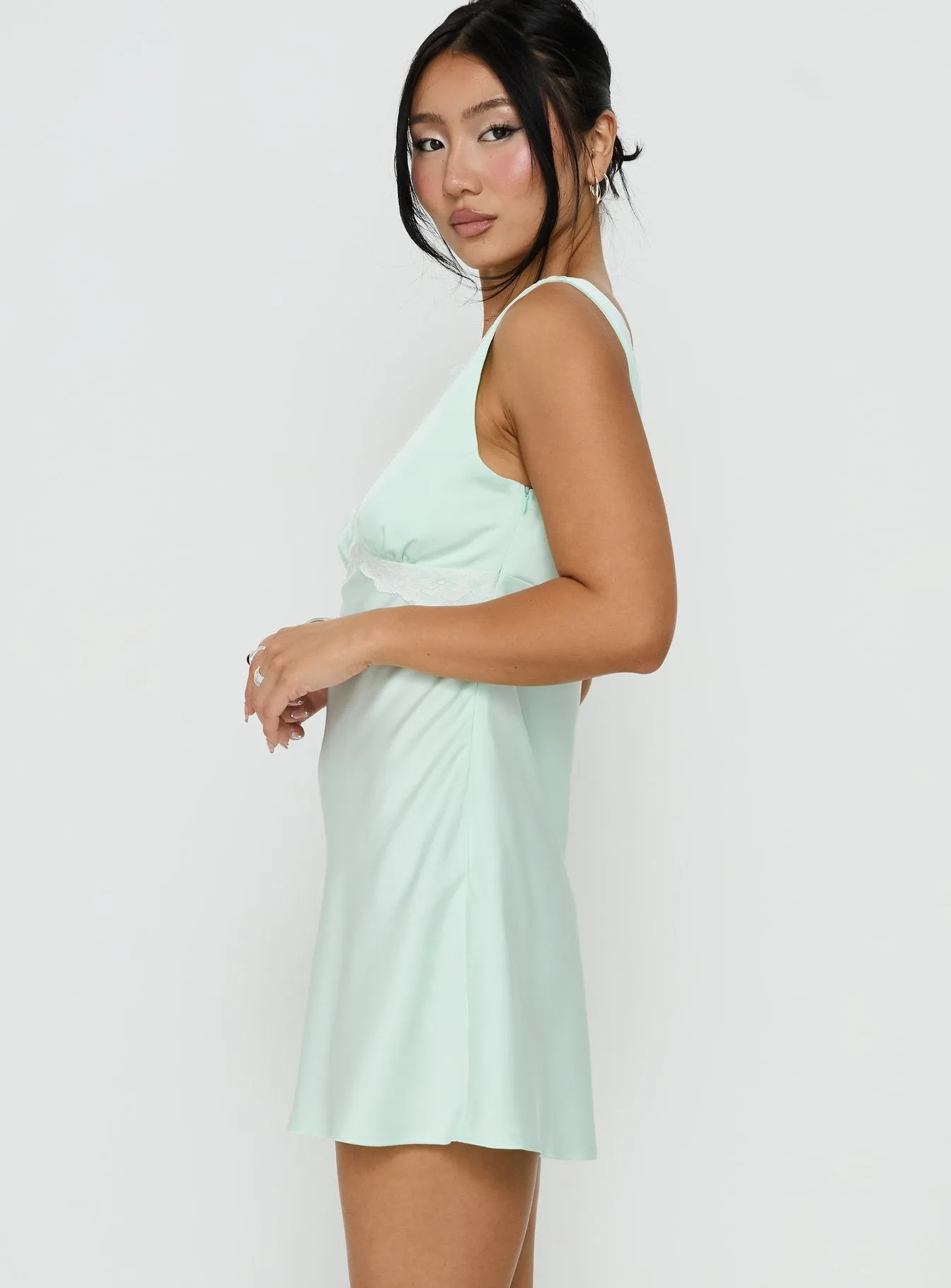 Laurelia Lace V Neck Mini Dress Jelly Mint sold by Princess Polly product image thumbnail 3