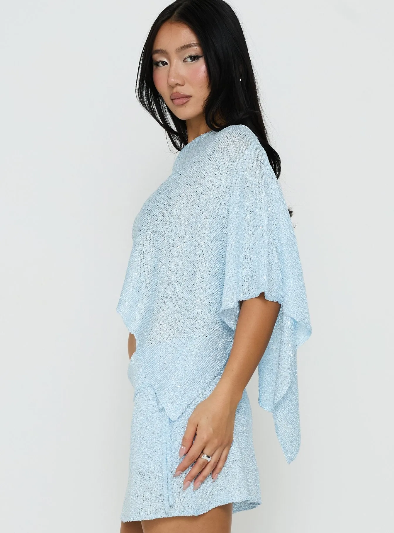 Shalva Knit Sequin Poncho Blue sold by Princess Polly product image thumbnail 3