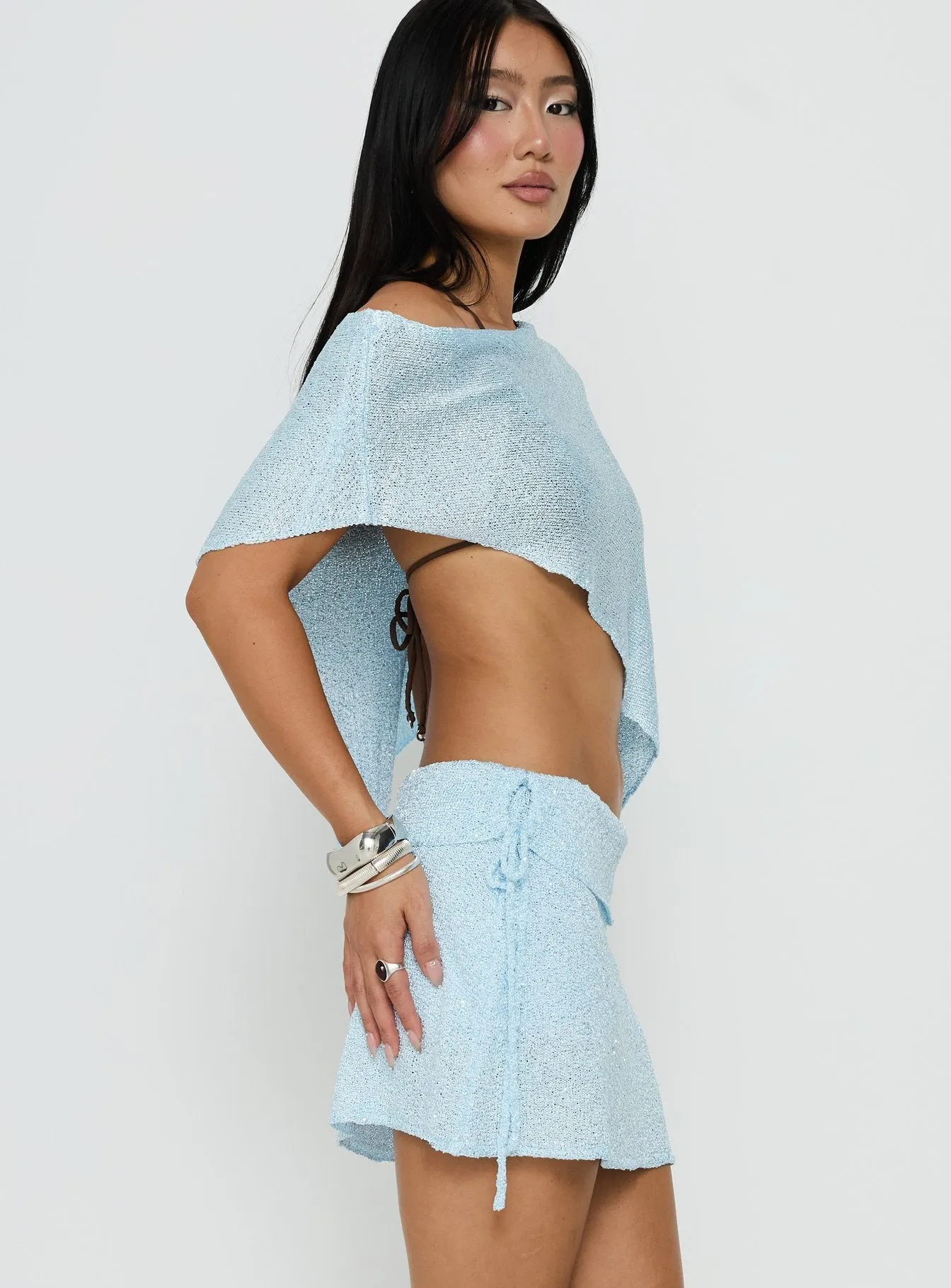 Shalva Knit Sequin Mini Skort Blue sold by Princess Polly product image thumbnail 3