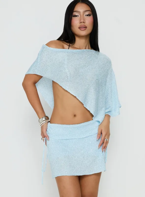 Shalva Knit Sequin Mini Skort Blue made by Princess Polly