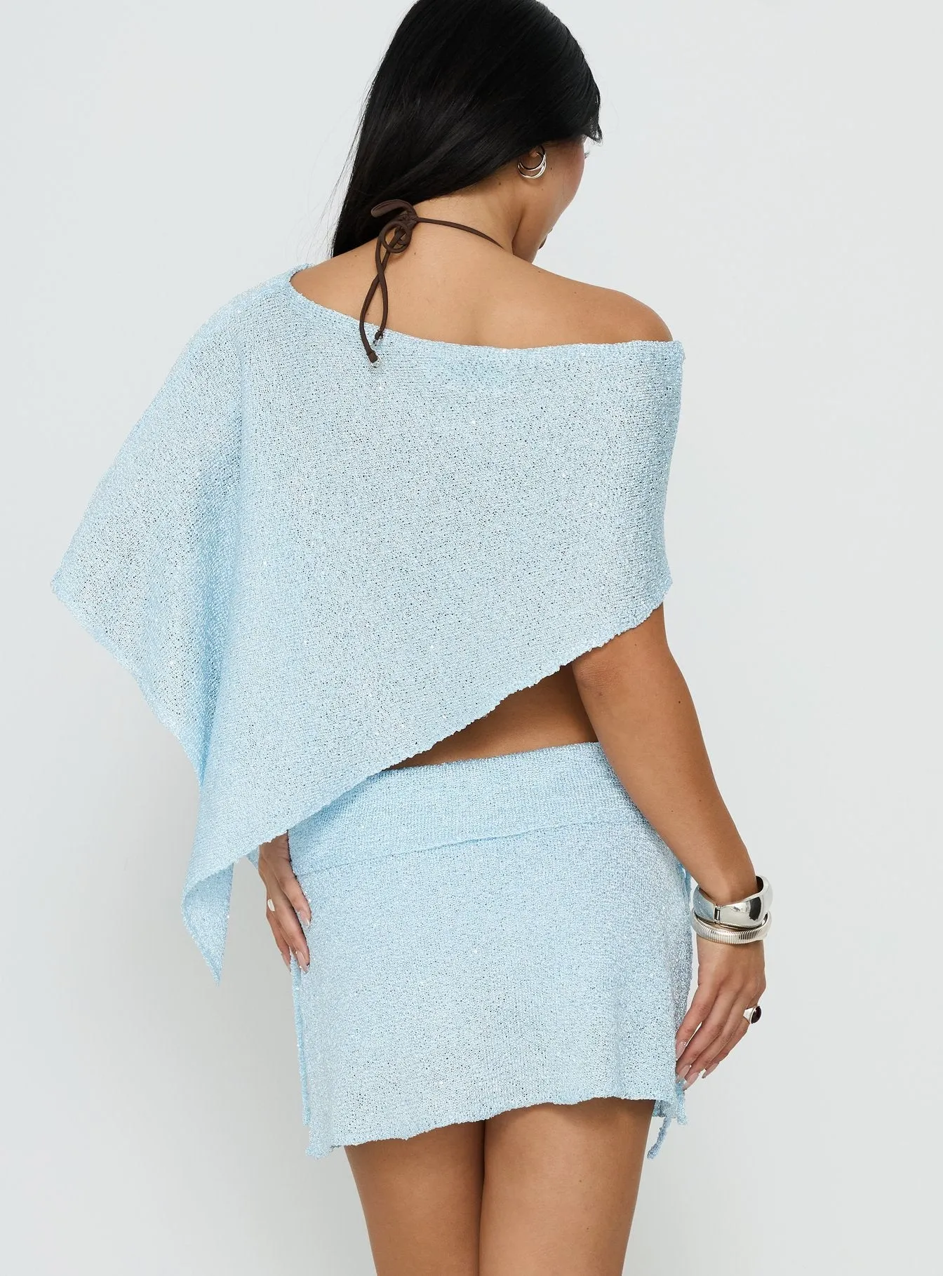Shalva Knit Sequin Mini Skort Blue sold by Princess Polly product image thumbnail 4