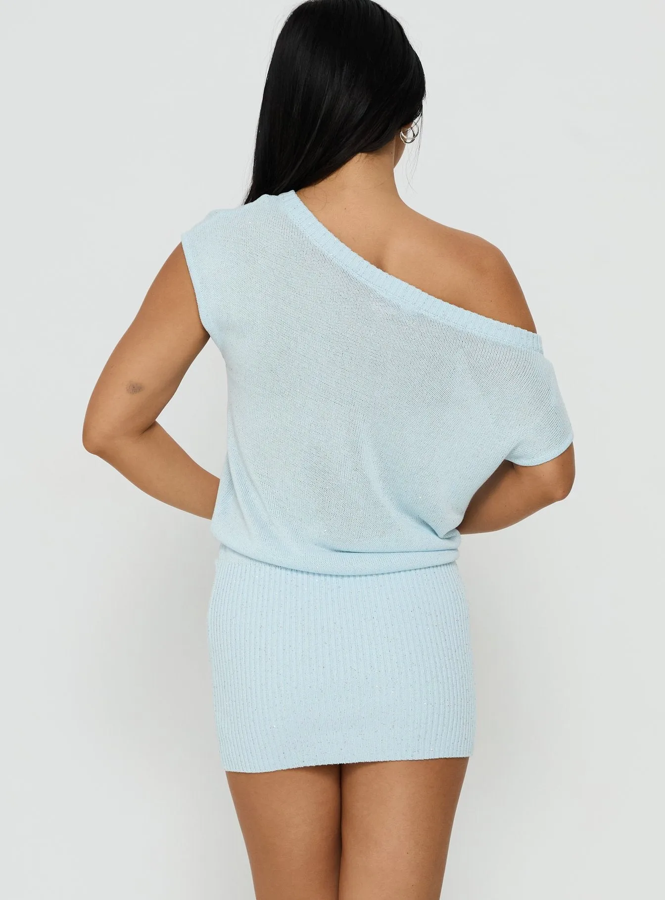 Idilia Off Shoulder Knit Mini Dress Blue sold by Princess Polly product image thumbnail 4