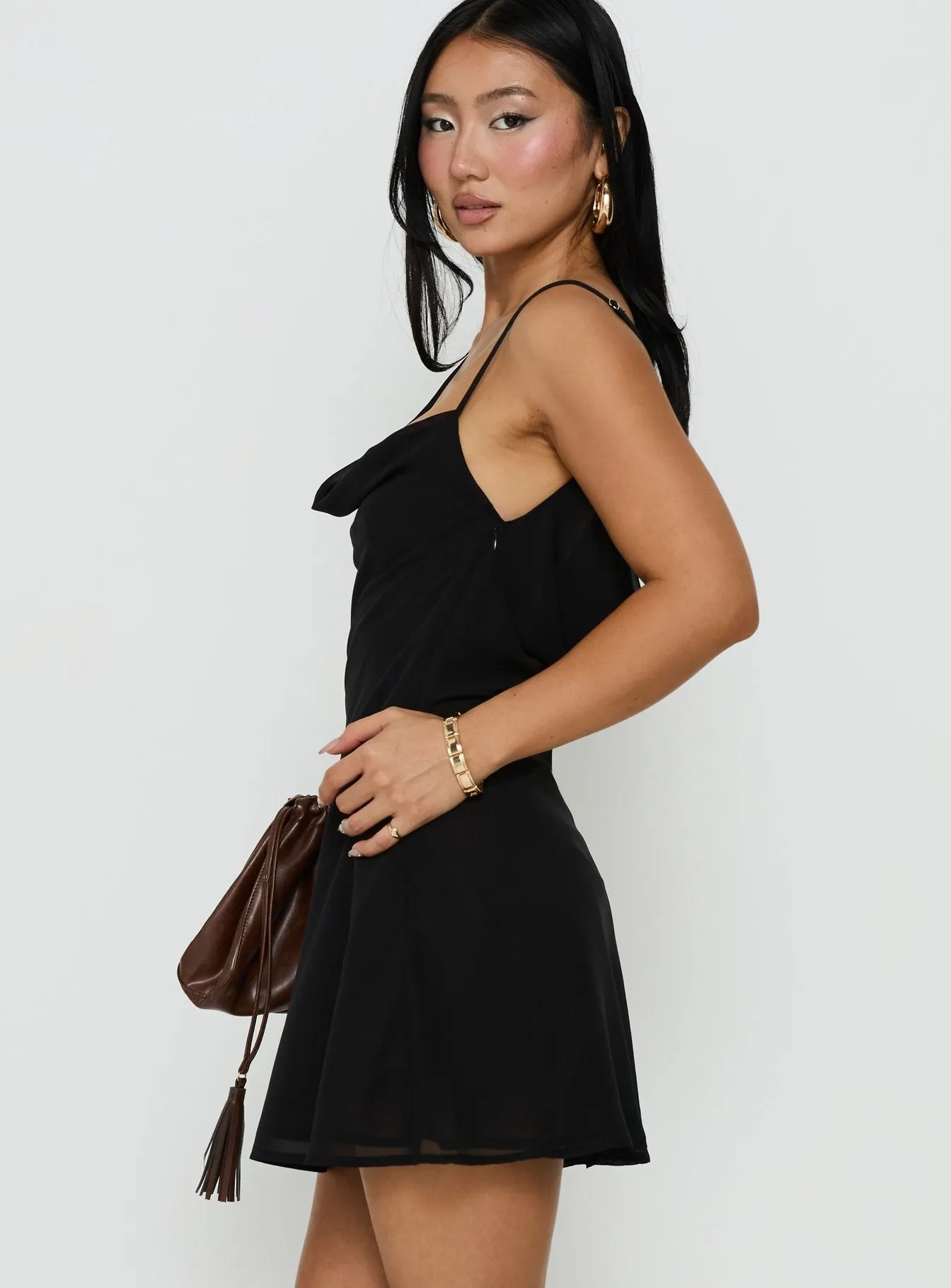 Adelayde Cowl Neck Bra Mini Dress Black sold by Princess Polly product image thumbnail 4