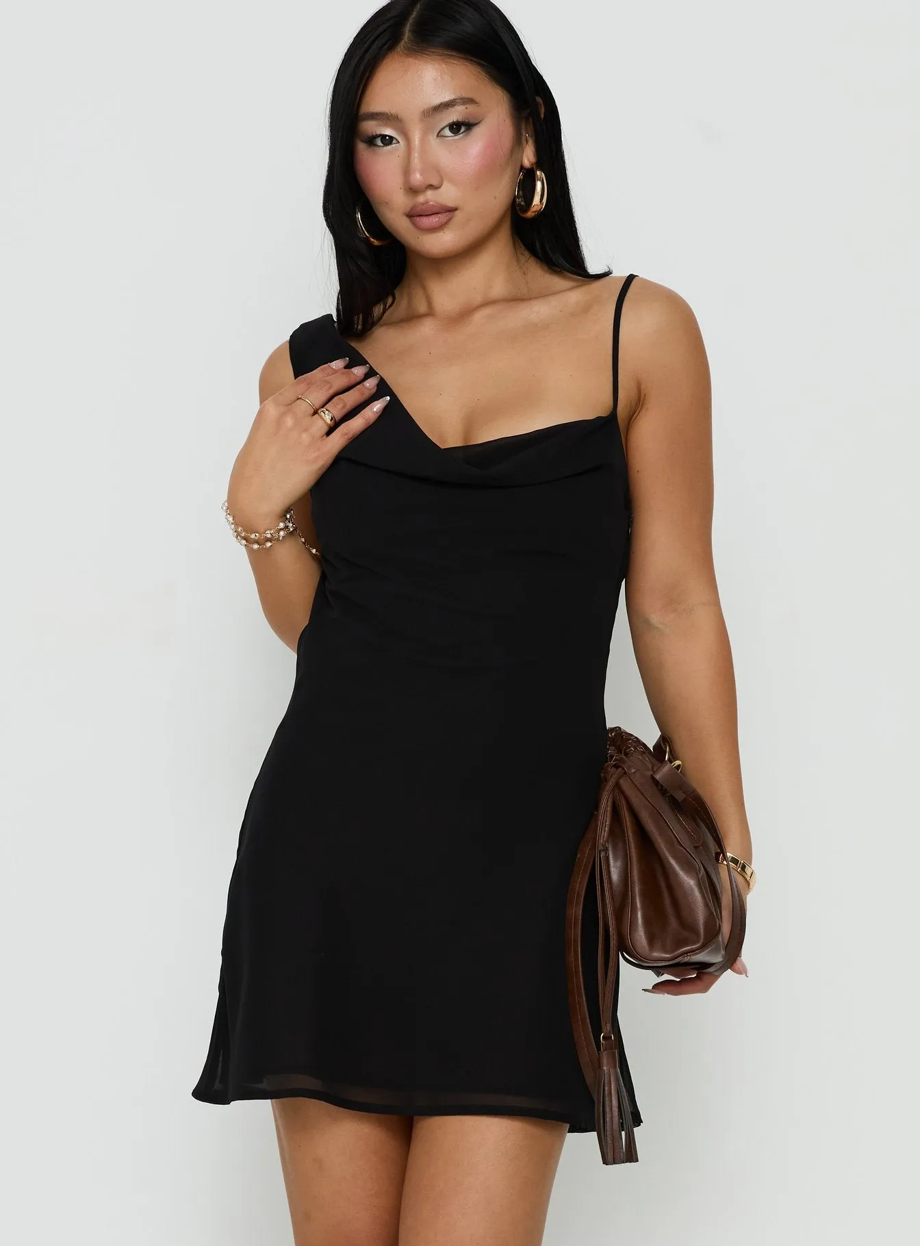 Adelayde Cowl Neck Bra Mini Dress Black sold by Princess Polly product image thumbnail 2