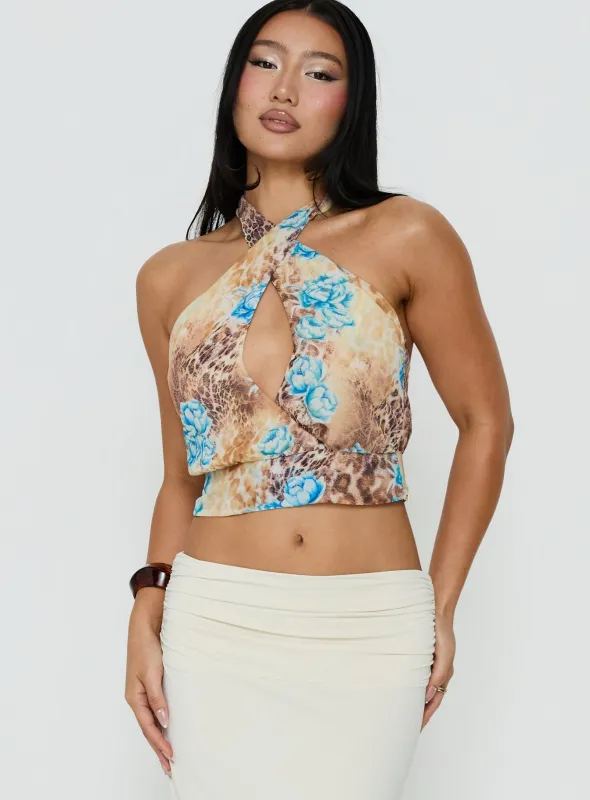 Kamella Keyhole Halter Top Multi made by Princess Polly