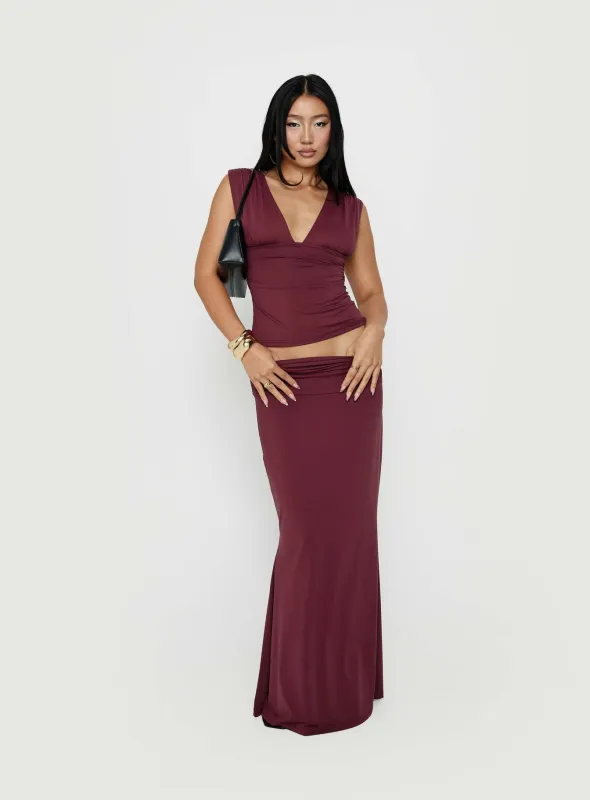 Liorah Foldover Waist Maxi Skirt Red made by Princess Polly