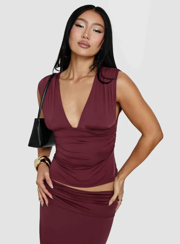 Liorah Thick Strap Plunge Neck Top Red made by Princess Polly