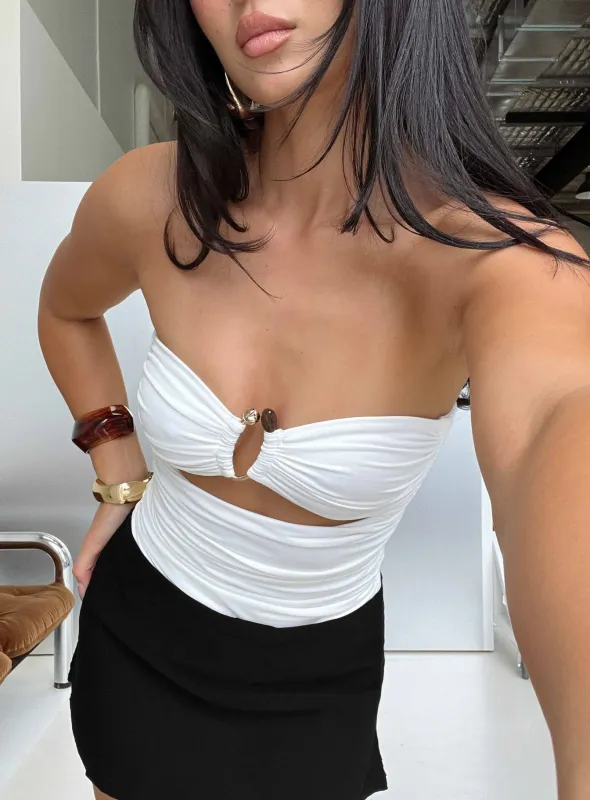 See Me Soon Strapless Hardware Detail Bodysuit White made by Princess Polly