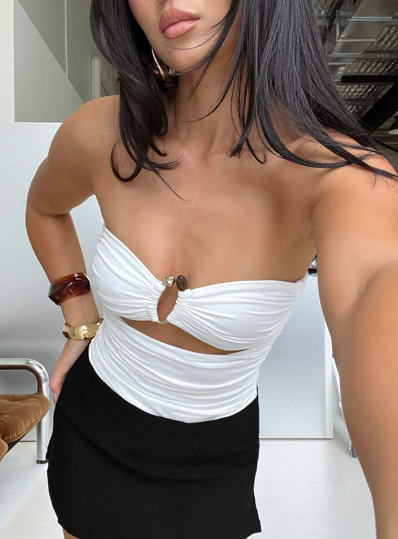 See Me Soon Strapless Hardware Detail Bodysuit White sold by Princess Polly