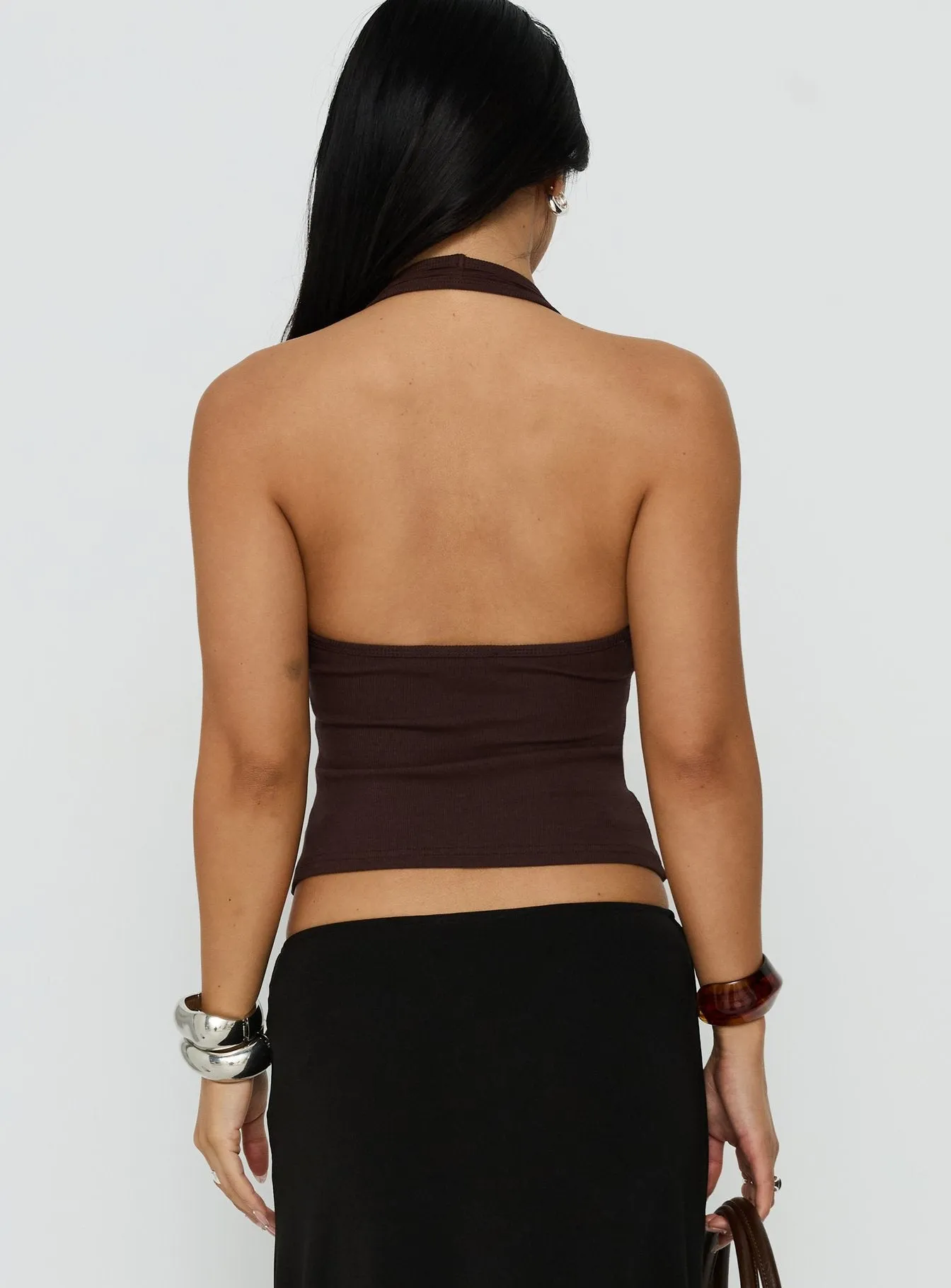 Renara Halter Ribbed Button Top Brown sold by Princess Polly product image thumbnail 5