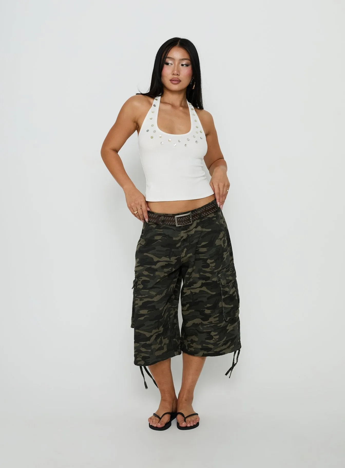 Renara Halter Ribbed Button Top White sold by Princess Polly product image thumbnail 3