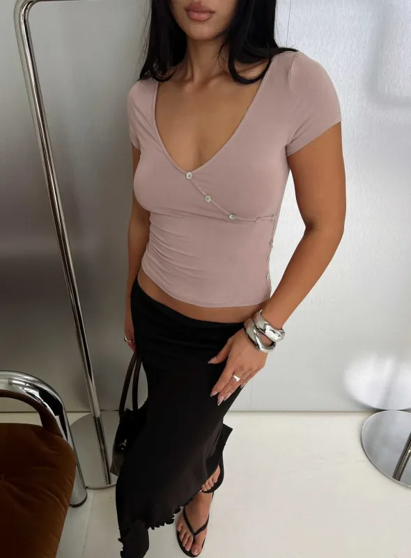 Cordie V Neck Button Top Concrete made by Princess Polly