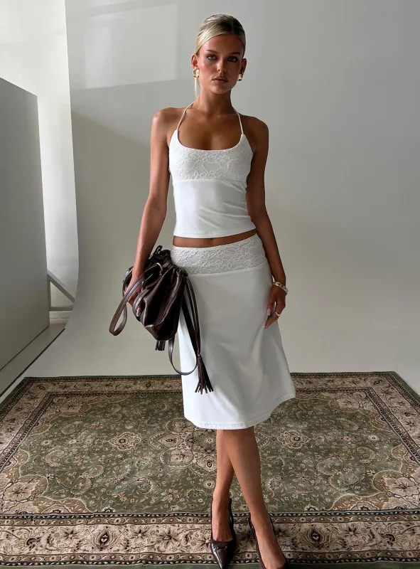 Zenaide Lace Detail Midi Skirt White made by Princess Polly