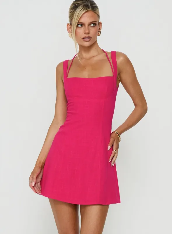 Kourtnae Halter Mini Dress Electric Fuschia made by Princess Polly