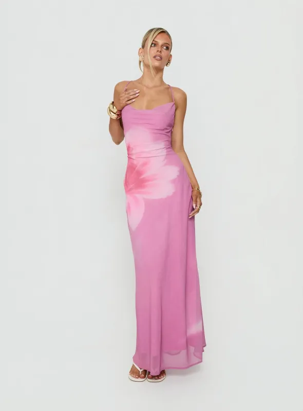 Coletta Cowl Neck Maxi Dress Pink Floral made by Princess Polly