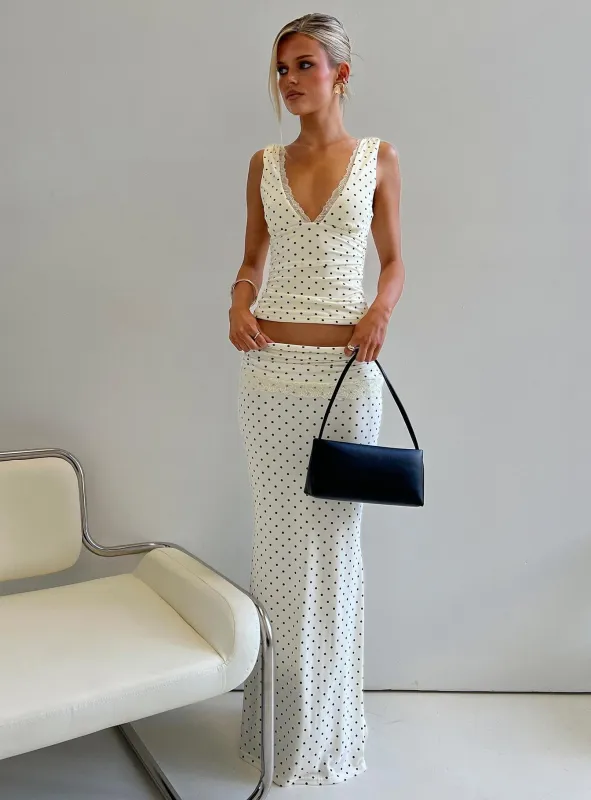 Zespri Jersey Maxi Skirt Cream Polka Dot made by Princess Polly